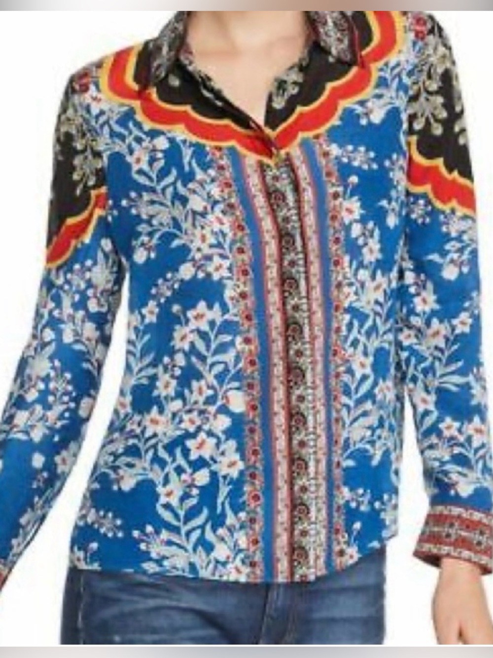 Alice +Olivia Willa Floral Print Silk Blouse Size Small